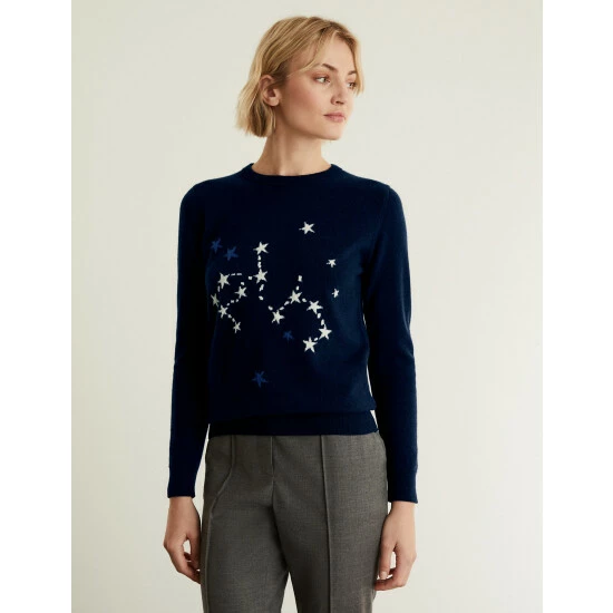 JAEGER Merino Wool Rich Star Jumper With Cashmere Women Navy/white 4 JAEGER Merino Wool Rich Star Jumper With Cashmere Women Navy/white - Image 4