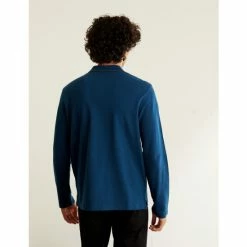 JAEGER Pure Cotton Tipped Long Sleeve Polo Shirt Men Blue -JAEGER Shop unnamed file 931