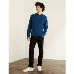 JAEGER Pure Cotton Tipped Long Sleeve Polo Shirt Men Blue -JAEGER Shop unnamed file 933