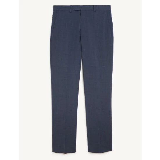 JAEGER Tailored Fit Pure Wool Bi-Stretch Trousers Men Navy Marl 1 JAEGER Tailored Fit Pure Wool Bi-Stretch Trousers Men Navy Marl