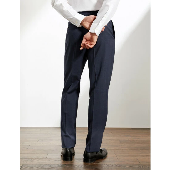 JAEGER Tailored Fit Pure Wool Bi-Stretch Trousers Men Navy Marl 4 JAEGER Tailored Fit Pure Wool Bi-Stretch Trousers Men Navy Marl - Image 4