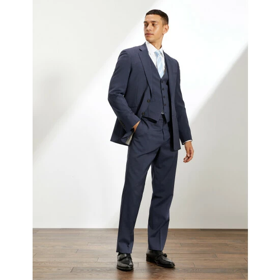 JAEGER Tailored Fit Pure Wool Bi-Stretch Trousers Men Navy Marl 5 JAEGER Tailored Fit Pure Wool Bi-Stretch Trousers Men Navy Marl - Image 5