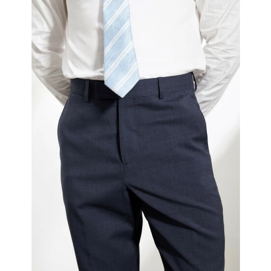 JAEGER Tailored Fit Pure Wool Bi-Stretch Trousers Men Navy Marl 8 JAEGER Tailored Fit Pure Wool Bi-Stretch Trousers Men Navy Marl - Image 8