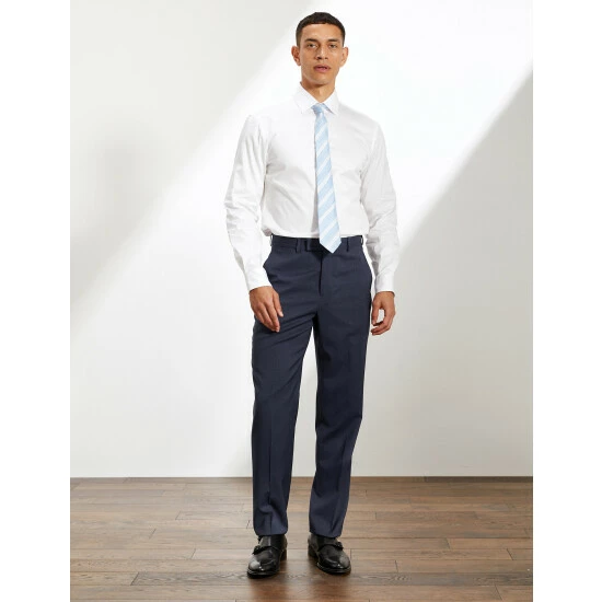 JAEGER Tailored Fit Pure Wool Bi-Stretch Trousers Men Navy Marl 11 JAEGER Tailored Fit Pure Wool Bi-Stretch Trousers Men Navy Marl - Image 11