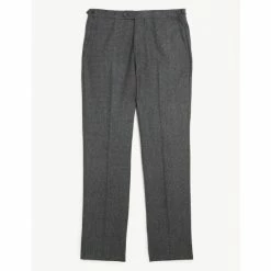 JAEGER Slim Fit Wool Flannel Puppytooth Trousers Men Charcoal Mix