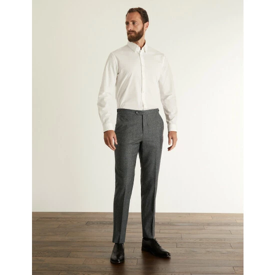JAEGER Slim Fit Wool Flannel Puppytooth Trousers Men Charcoal Mix 2 JAEGER Slim Fit Wool Flannel Puppytooth Trousers Men Charcoal Mix - Image 2