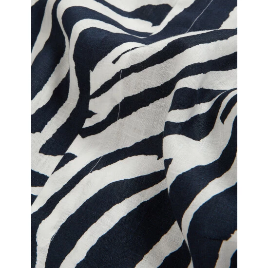 JAEGER Pure Linen Zebra Print Midi Shirt Dress Women Ivory Mix 2 JAEGER Pure Linen Zebra Print Midi Shirt Dress Women Ivory Mix - Image 2