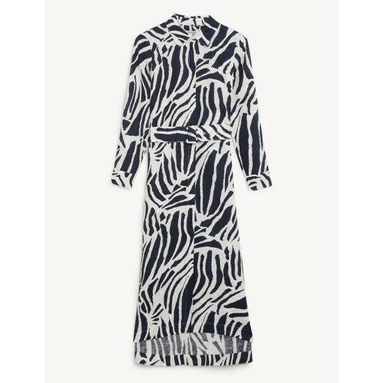 JAEGER Pure Linen Zebra Print Midi Shirt Dress Women Ivory Mix 3 JAEGER Pure Linen Zebra Print Midi Shirt Dress Women Ivory Mix - Image 3