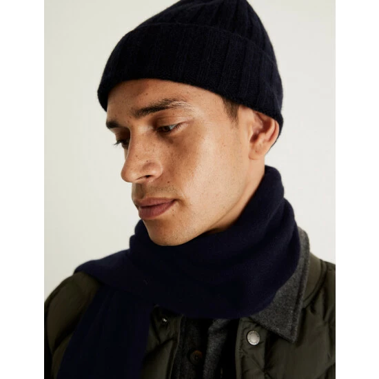 JAEGER Pure Cashmere Knitted Beanie Hat Men Green 5 JAEGER Pure Cashmere Knitted Beanie Hat Men Green - Image 5