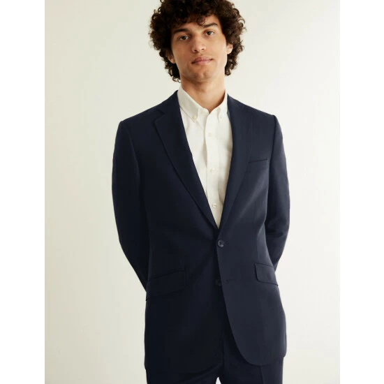 JAEGER Tailored Fit Pure Wool Birdseye Jacket Men Medium Navy 2 JAEGER Tailored Fit Pure Wool Birdseye Jacket Men Medium Navy - Image 2