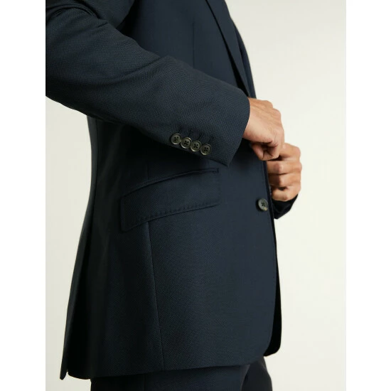 JAEGER Tailored Fit Pure Wool Birdseye Jacket Men Medium Navy 5 JAEGER Tailored Fit Pure Wool Birdseye Jacket Men Medium Navy - Image 5