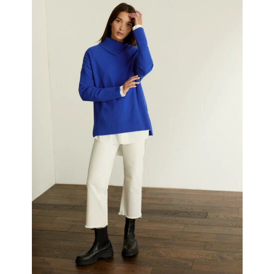 JAEGER Wool Rich Funnel Neck Relaxed Jumper Women Fern Green 6 JAEGER Wool Rich Funnel Neck Relaxed Jumper Women Fern Green - Image 6